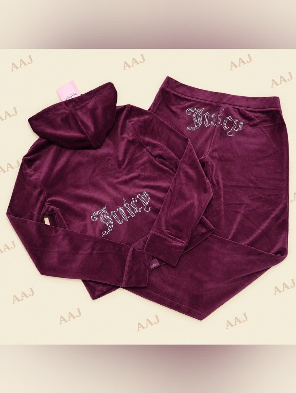 Juicy Couture Dark Purple Velour Zip Up Hoodie & Pants Set - M